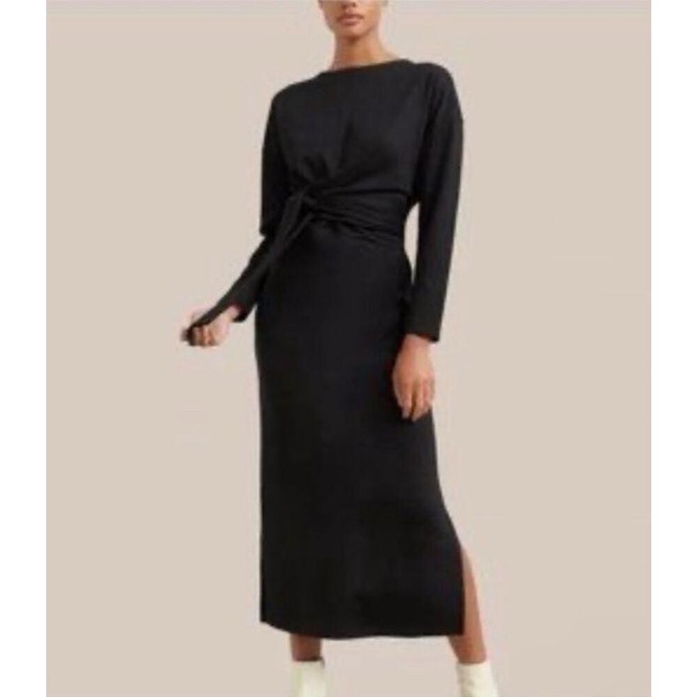 Modern Citizen Fei Tie Front Black Midi Dress Minimalist Capsule NWOT Size XL